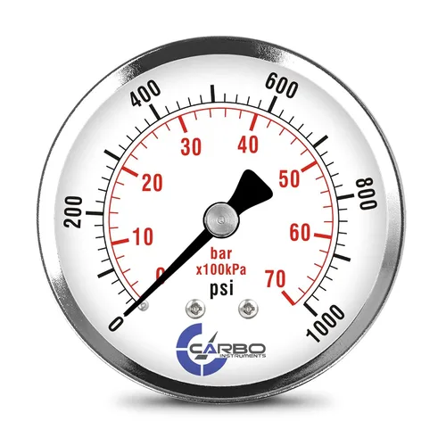 Vista 12 de Medidor de presión de 2-1/2 pulgadas, carcasa de acero cromado, seco, vacío -30 Hg/0, montaje trasero 1/4 pulg. NPT
