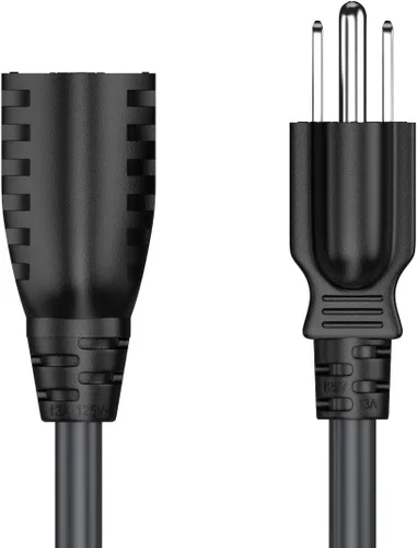 Vista 6 de Cable de alimentación de extensión de 1 pie NEMA 5-15P a NEMA 5-15R 3 clavijas, cable de alimentación de CA 16 AWG, color negro