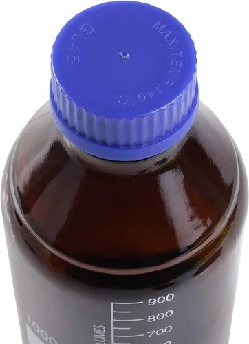 Vista 5 de Botellas ámbar de almacenamiento de medios de laboratorio, contenedor de vidrio graduado marrón GL45, tapa de rosca a prueba de fugas, multiusos Azul