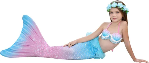 Vista 3 de Traje de baño con cola de sirena para niñas, traje de baño de princesa, traje de baño para nadar