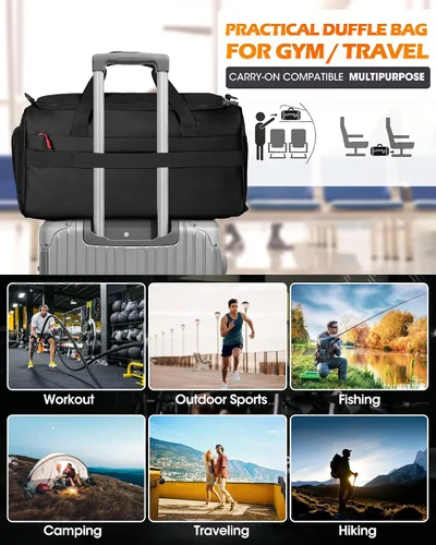 Vista 7 de RAINSMORE Bolsa de gimnasio para hombres, bolsa de viaje deportiva de 45 litros con compartimento para zapatos y laptop, mochila de entrenamiento