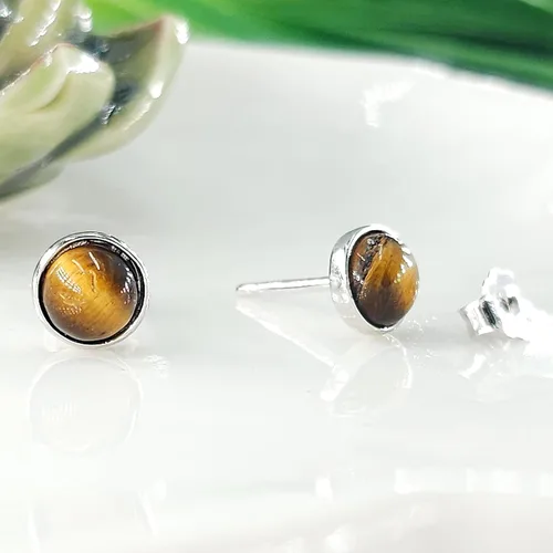 Vista 35 de Pendientes naturales de 0.236 in con chapado en oro blanco sobre plata de ley, bisel cabujón de piedras preciosas regalo de joyería para ella