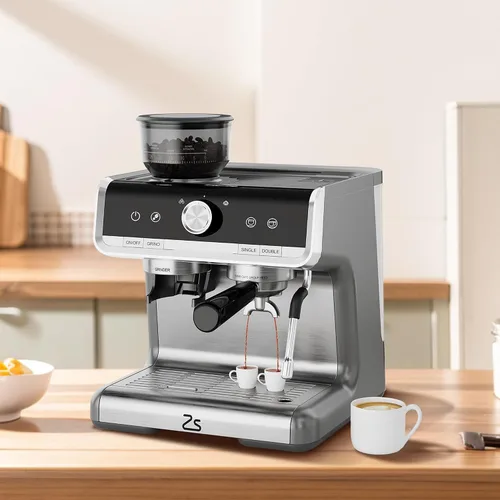 Vista 5 de Máquina de café expreso con molinillo y espumador de leche, cafetera de 20 barras con tanque de agua de 95 onzas, cafetera profesional 3 en 1