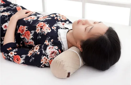 Vista 6 de ALIBO Almohada redonda ajustable de cuello firme beige de 18.9 x 3.9 pulgadas con funda de almohada lavable para aliviar el dolor, almohada cervical
