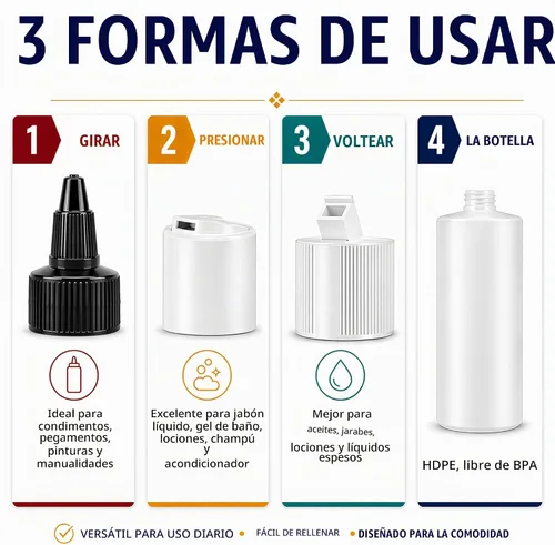 Vista 3 de Bar5F Paquete de 3 botellas grandes de plástico HDPE de 1 litro, 33.8 onzas