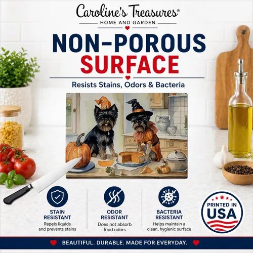 Vista 4 de Caroline's Treasures DAC1720LCB Affenpinscher - Tabla de cortar de vidrio con calabazas para cocina de otoño, grande, decorativa, de vidrio