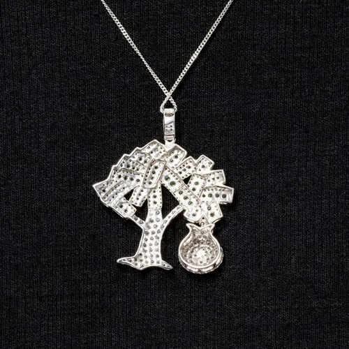 Vista 7 de Octa Pearl - Colgante de circonita cúbica blanca y verde de 3.16 quilates hecho a mano para el árbol del dinero, para mujeres u hombres en plata