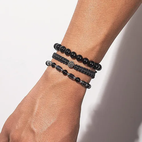 Vista 7 de Lynnaneo Juego de pulseras de cuentas para hombre de 0.315 in y 0.157 in de piedras preciosas curativas trenzadas con dije de circonita cúbica