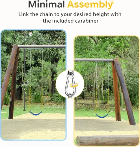 Vista 5 de DECORLIFE Paquete de 2 asientos de columpio para columpio, soporta 330 libras, kits de reemplazo de columpios con cadenas revestidas para niños