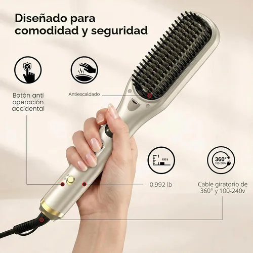 Vista 7 de HITTIONA Cepillo alisador de pelo de vapor para mujeres, vapor para domar Oro champán