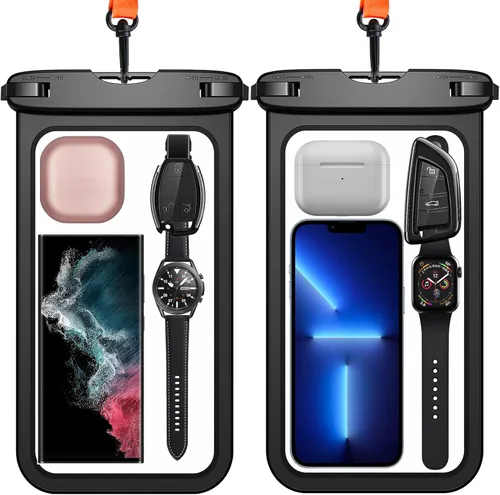Vista 8 de 2 bolsas impermeables para teléfono, [hasta 10 pulgadas grande] Funda universal IPX8 impermeable para teléfono celular, bolsa seca con cordón