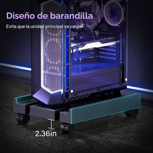 Vista 6 de Soporte de torre ajustable para computadora, soporte de PC ventilado para piso, soporte de CPU móvil con 4 ruedas giratorias que se adapta a