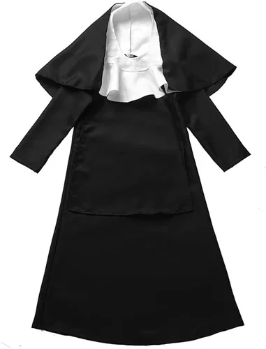 Vista 9 de Nun Costume For Kids Girl Dress Catholic Sister Robe Priest Halloween Outfit Carnival Cosplay Child Gothic Head Wrap