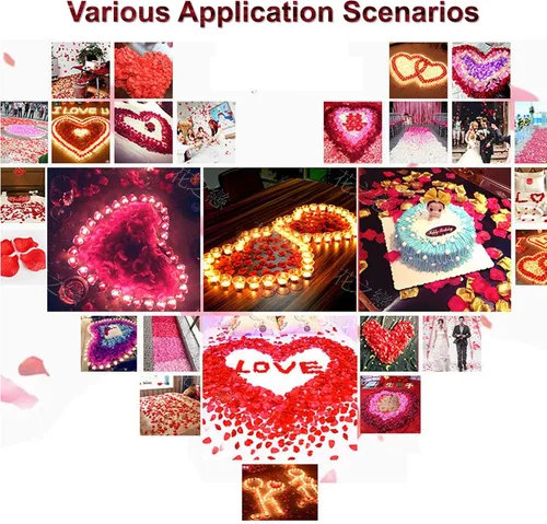 Vista 6 de 1000 pétalos de rosa falsos para noche romántica, creación de ambiente festivo romántico, para propuesta de matrimonio, boda, día de San Valentín
