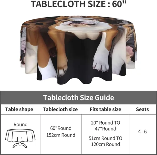 Vista 4 de Mantel redondo de 60 pulgadas impermeable con estampado de bulldogs ingleses, mantel circular para cocina, comedor, arrugas, mantel redondo