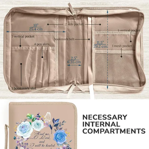 Vista 30 de DEHITE Funda para la Biblia para mujer, bolsas de transporte de la Biblia, tamaños medianos y grandes, ranuras para bolígrafos, tela de primera