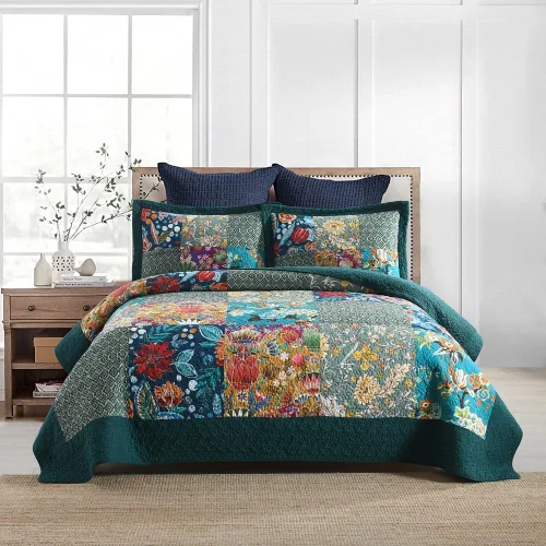 Vista 14 de Autumn Dream - Juego de colchas de algodón, juego de cubrecama reversible, conjunto de cubrecamas, edredón de confort, estampado floral vintage