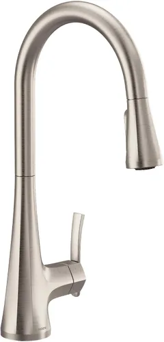 Vista 13 de Moen Sinema grifo de cocina desplegable de acero inoxidable con aumento de potencia y sistema retráctil, llave de cocina moderna de arco alto, fácil
