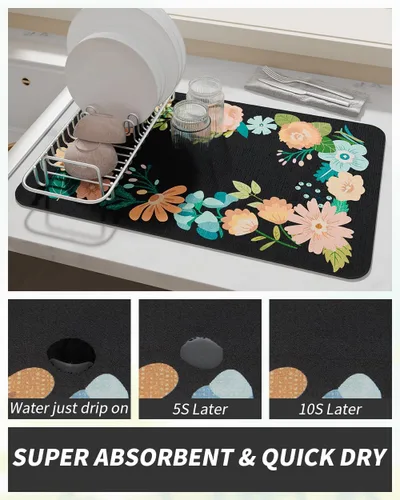 Vista 2 de AMOAMI Tapete de café absorbente con parte trasera de goma para secar platos para encimera de cocina, accesorios de bar para debajo de la cafetera
