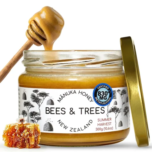 Vista 10 de Bees & Trees 350+ MG 100% miel de Manuka de Nueva Zelanda cruda, tarro de vidrio de 13.40 oz