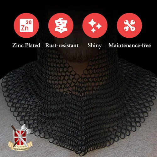 Vista 16 de Armory Replicas Medieval Chainmail Coif Armor, Mild Steel, 18.75 Inches Silver