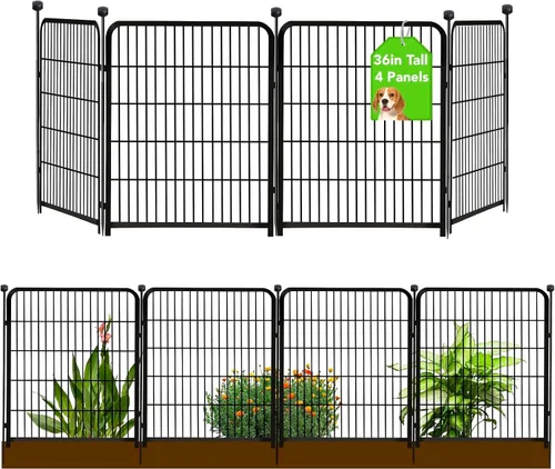 Vista 23 de Vallas Decorativas de Jardín de 24 pulgadas (H) con Puerta, 8 Paneles Total 15.7 pies (L) Valla de Barrera de Hierro Resistente para Animales
