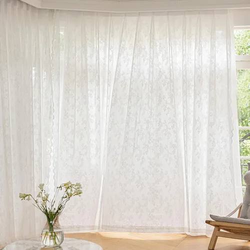 Vista 2 de Cortinas traslúcidas de encaje blanco de 45 pulgadas de largo, paneles de cortinas plisadas para ventana, 26 pulgadas de ancho x 45 pulgadas