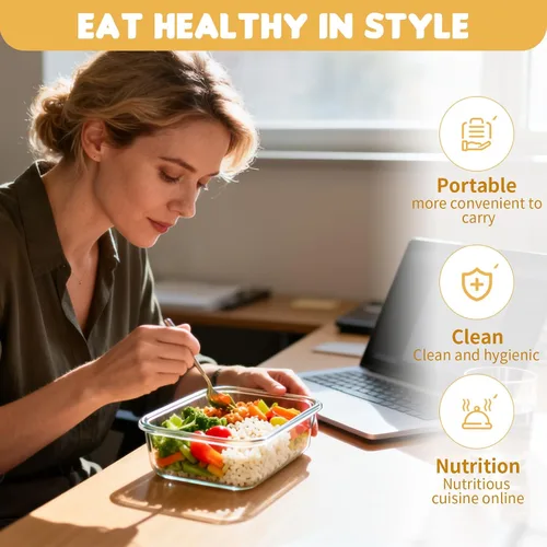 Vista 11 de Recipientes de vidrio para almacenamiento de alimentos con tapas 27OZ Negro