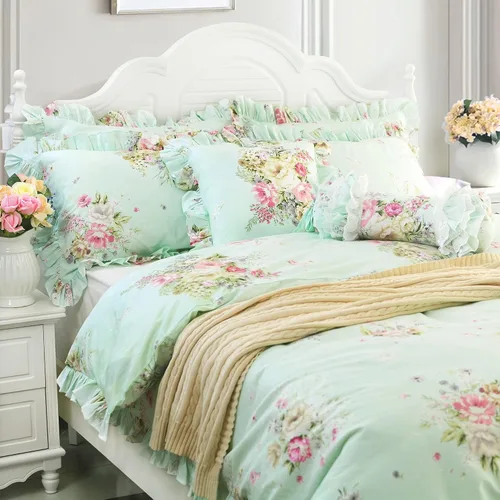 Vista 35 de FADFAY Juego de funda de edredón con estampado floral de roseta, juego de ropa de cama de encaje con volantes para niñas, 3 piezas
