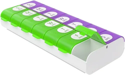 Vista 6 de EZY DOSE Organizador de píldoras semanal (7 días), planificador de medicamentos, caja de vitaminas, estuche de planificador diario, 2 veces al día