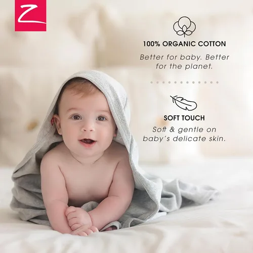 Vista 3 de Zutano Toallas de bebé con capucha, toalla de baño de algodón orgánico, toalla de bebé ultra suave y absorbente para recién nacidos y bebés, juego
