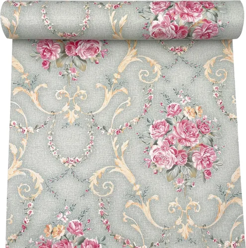 Vista 2 de SimpleLife4U papel adhesivo retro de rosas verde claro para recubrimiento de estantes, adhesivo para mesas y puertas de 17.7 pulgadas por 9.8 pies