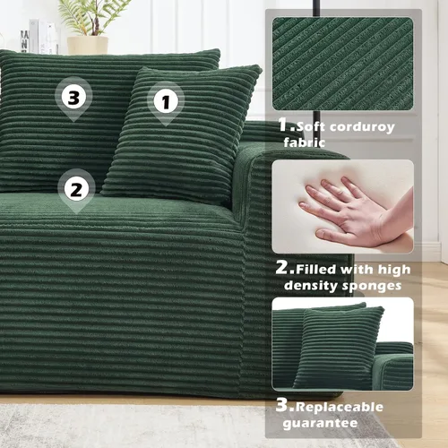 Vista 4 de Sofá modular de 108.3 pulgadas para sala de estar, sofá moderno sin hueso, sofá tapizado de espuma de nube con diván, sofá en forma de L