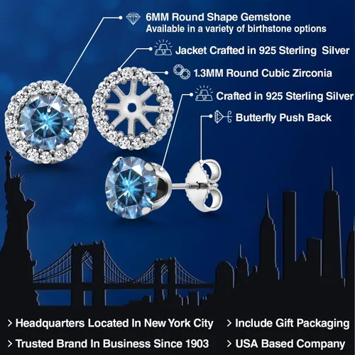 Vista 156 de Gem Stone King Aretes redondos de plata de ley 925 de 0.236 in con piedra natal extraíble para mujer
