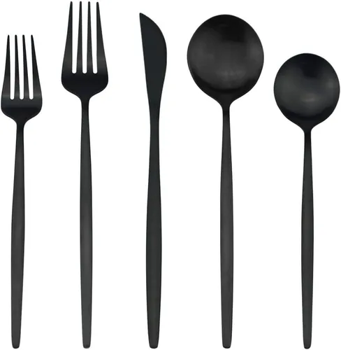 Vista 2 de Juego de cubiertos de acero inoxidable 18/10 con acabado satinado mate, 20 piezas, cuchara, tenedor, cuchillos, cubiertos, servicio para 4