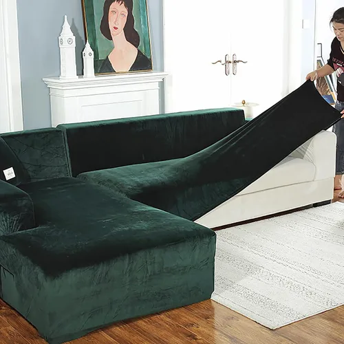 Vista 4 de Konsilsa Funda de sofá de terciopelo elástico para forma de L, funda de sofá suave y gruesa antideslizante, cubierta completa, protector de muebles
