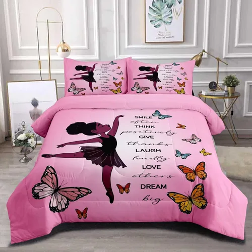 Vista 16 de Juego de edredón de niña negra tamaño individual para niños, juegos de ropa de cama mágica de niña negra, juego de edredón de princesa melanina