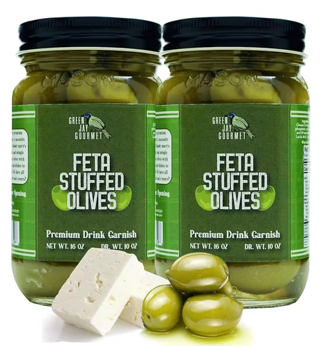 Vista 20 de Green Jay Gourmet Aceitunas Rellenas de Almendra – Aceitunas Verdes Rellenas de Almendra para Decoración de Cócteles y Tabla de Quesos – Aceitunas