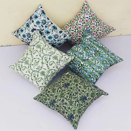 Vista 2 de Indacorify Jaipur - Juego de 5 fundas de almohada de tela con estampado de bloques de estilo indio, fundas de almohada decorativas hechas a mano
