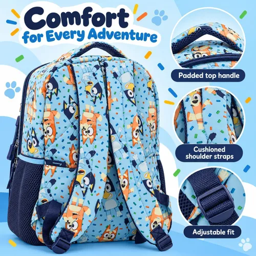 Vista 3 de AI ACCESSORY INNOVATIONS Mochila para niños, bolsa de libros con múltiples bolsillos con correas de hombro ajustables y espalda acolchada, Azul