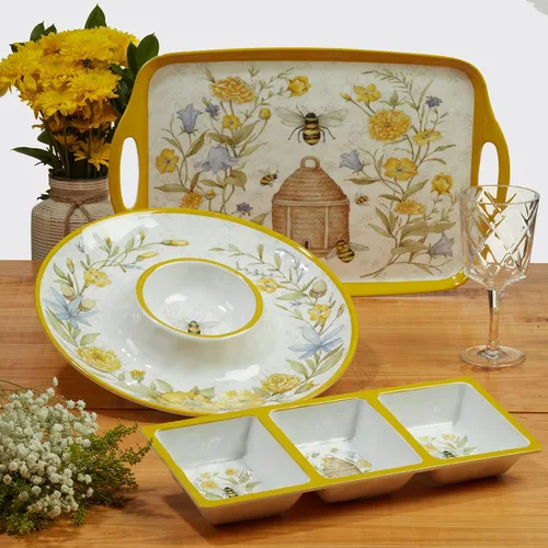Vista 6 de Certified International Bee Sweet - Platos llanos de melamina de 11 pulgadas, juego de 6, platos inastillables para exteriores con diseño floral