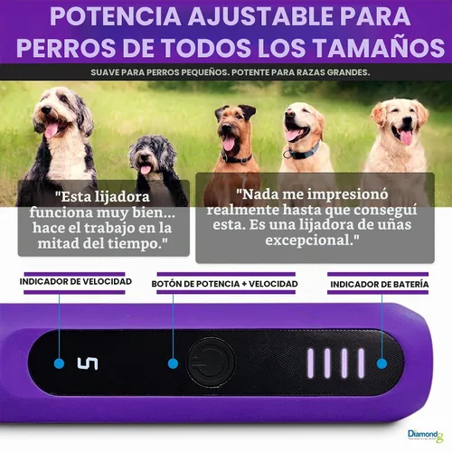 Vista 5 de Diamondg Micro - Molinillo de uñas para perros, sonido silencioso con luz Micro - Púrpura