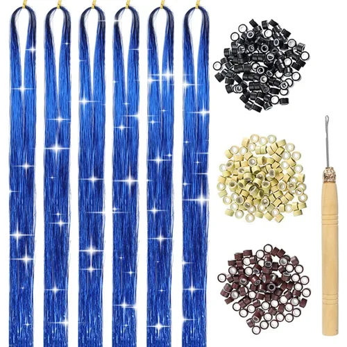 Vista 9 de Kit de Oropel para Cabello con Herramientas Extensiones de Cabello de Oropel Negro 6 Piezas 1200 Hebras Kit de Oropel para Cabello de Hadas