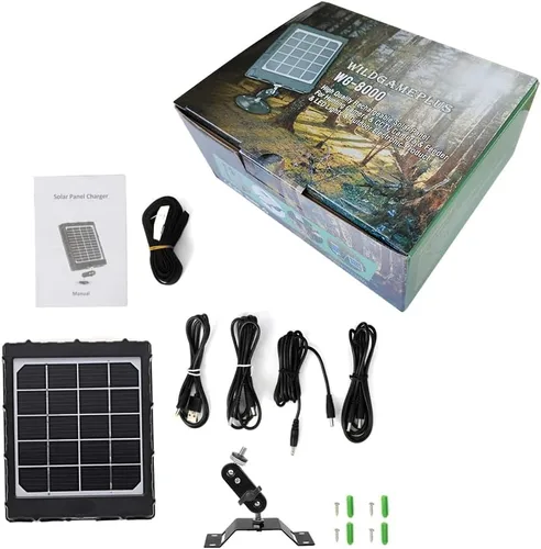 Vista 8 de Panel solar para cámara de sendero, WILDGAMEPLUS 14W 8000mAh 12V/1.2A 9V/1.6A 6V/2.4A IP66 Cargador recargable impermeable con cables para cámara