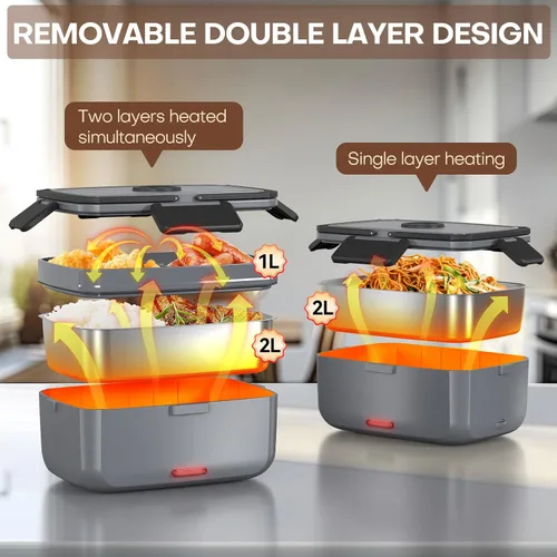 Vista 4 de Sitlais Lonchera eléctrica con calefacción para hombres, calentador de alimentos portátil para automóvil, camión, 90 W, lonchera autocalentable