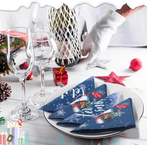 Vista 5 de Faccito 100 servilletas de papel de muñeco de nieve de Navidad, servilletas de cóctel de copo de nieve para Navidad, Año Nuevo, reuniones