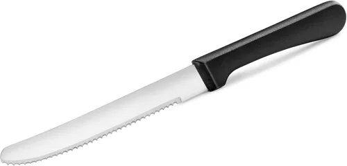 Vista 4 de New Star Foodservice Cuchillo para carne de acero inoxidable con mango de plástico, hoja dentada redondeada de 4.5 pulgadas, juego de 12