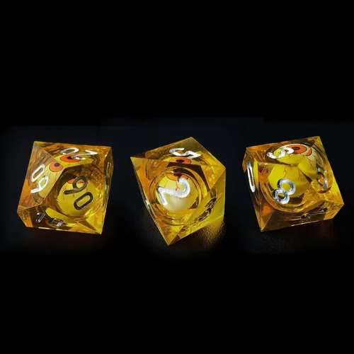 Vista 4 de BESCON - Juego de dados poliédricos con núcleo líquido con bordes afilados, dados poliédricos con borde de afeitar con globo ocular rodante