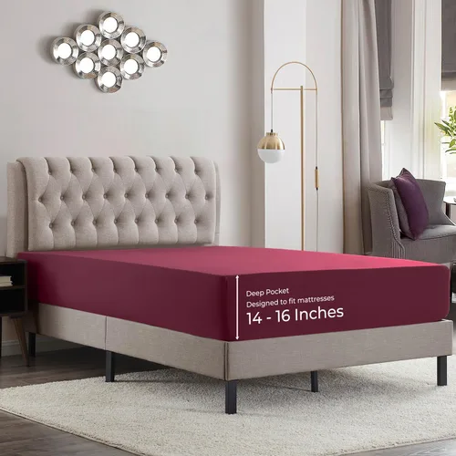 Vista 21 de Empyrean Bedding Sábanas de cama individual – Sábana bajera ajustable de 14 a 16 pulgadas individual – Sábana bajera súper suave individual – Sábana
