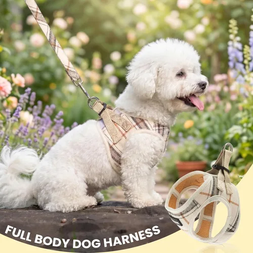 Vista 5 de Arnés para perros pequeños – Juego de arnés y correa para perro sin tirones – Arnés reflectante ajustable de malla suave de cuerpo completo